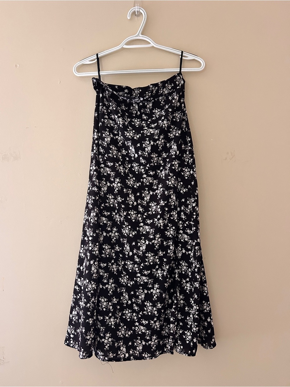 Black Floral Midi Skirt - Lightweight A-Line